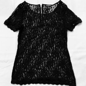 Express Black Lacy Short Sleeved Top